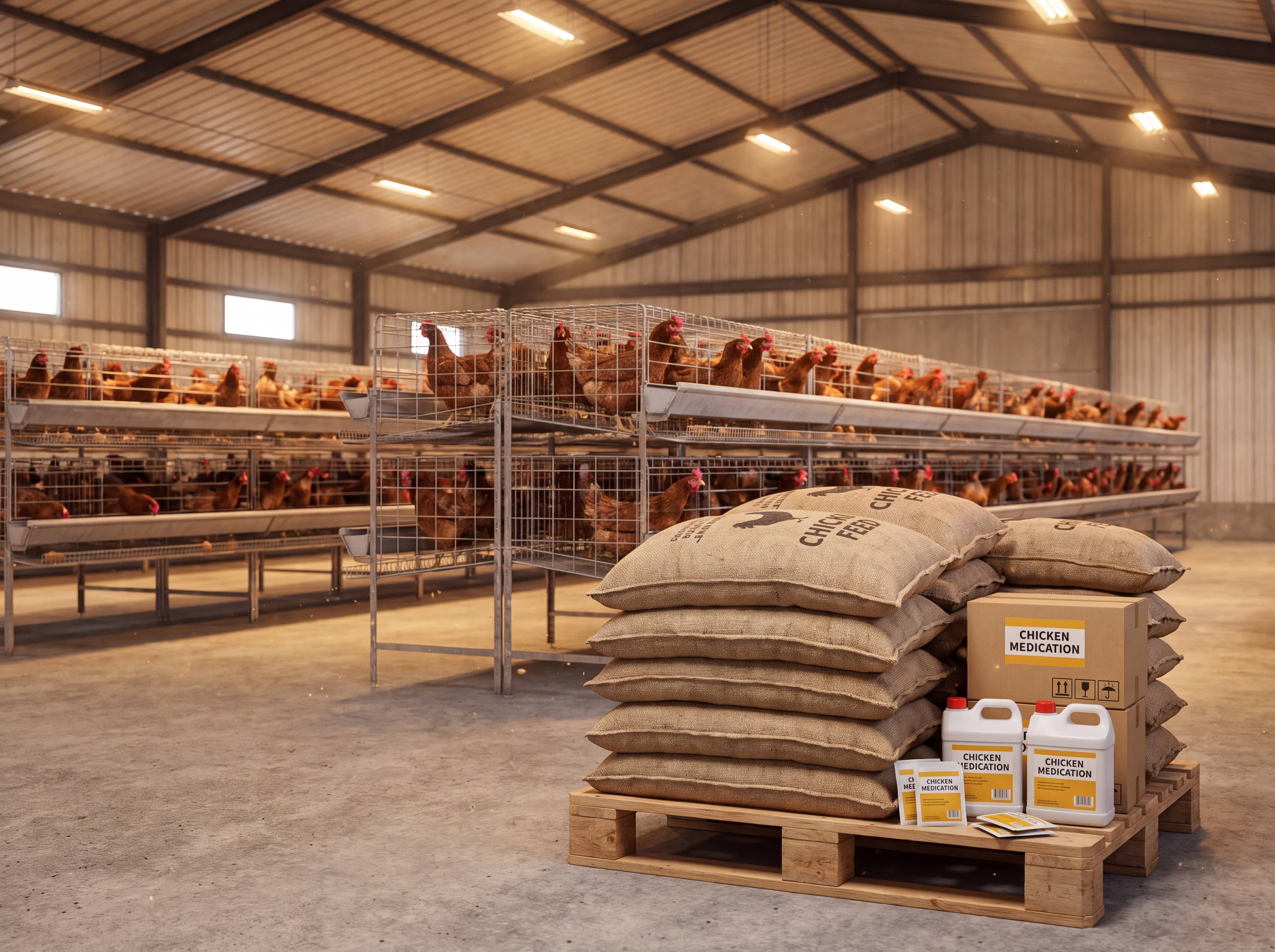 Poultry warehouse medication and feed supply inventory